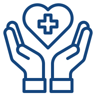 Hands holding heart with medical cross.